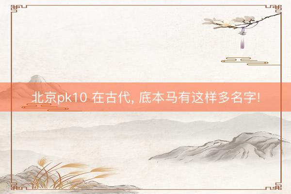 北京pk10 在古代， 底本马有这样多名字!